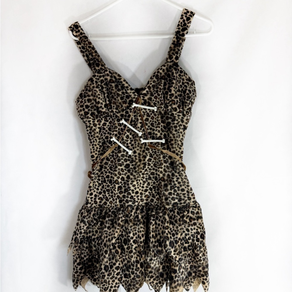 Halloween Women’s Costume leopard Dress Cave Woman Size S - Picture 3 of 10